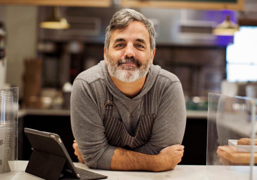 Man at his business.